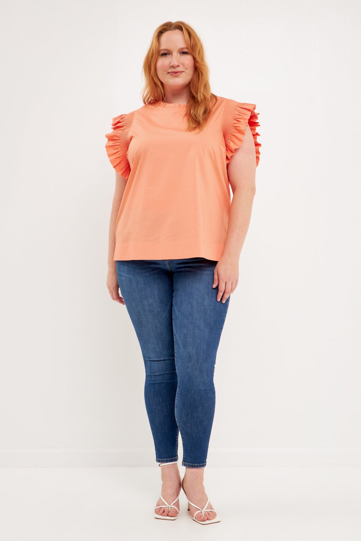 ENGLISH FACTORY - Plus Size Ruffle Sleeve Poplin Top - TOPS available at Objectrare