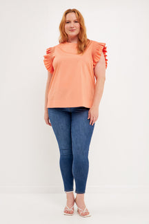 ENGLISH FACTORY - Plus Size Ruffle Sleeve Poplin Top - TOPS available at Objectrare