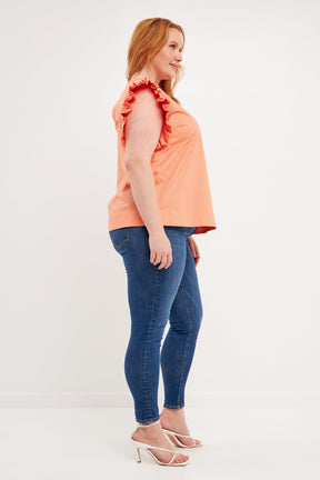 ENGLISH FACTORY - Plus Size Ruffle Sleeve Poplin Top - TOPS available at Objectrare