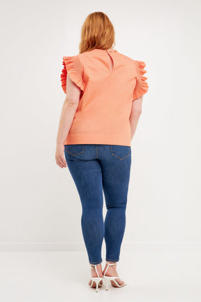 ENGLISH FACTORY - Plus Size Ruffle Sleeve Poplin Top - TOPS available at Objectrare