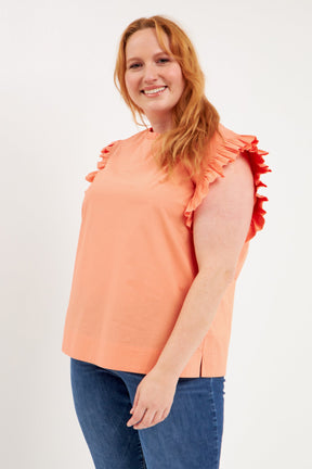 ENGLISH FACTORY - Plus Size Ruffle Sleeve Poplin Top - TOPS available at Objectrare