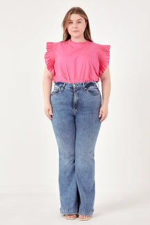 ENGLISH FACTORY - Plus Size Ruffle Sleeve Poplin Top - TOPS available at Objectrare