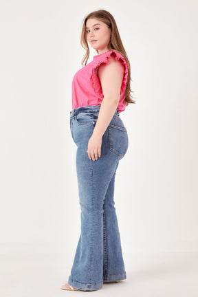 ENGLISH FACTORY - Plus Size Ruffle Sleeve Poplin Top - TOPS available at Objectrare