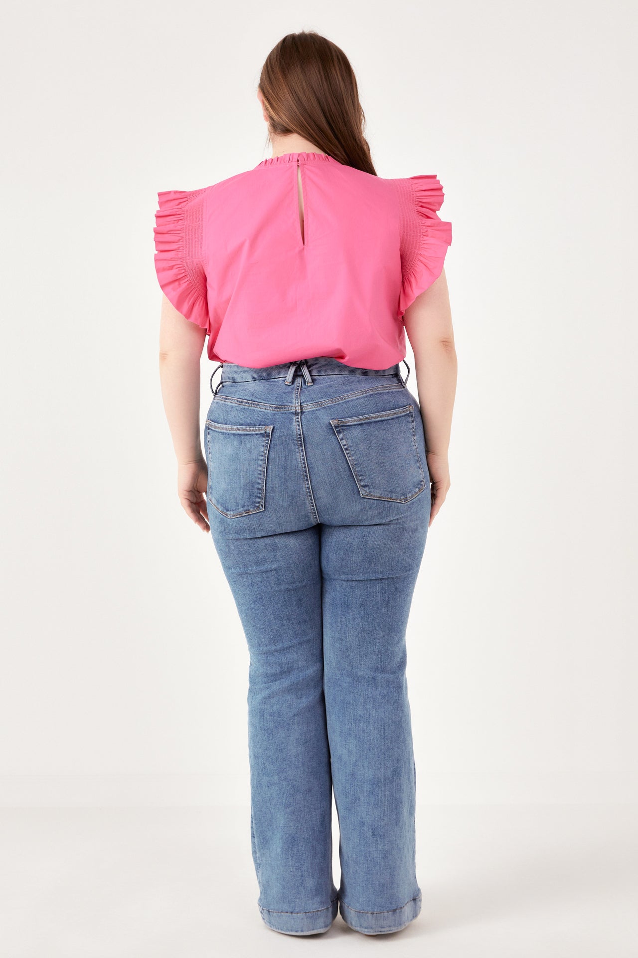 ENGLISH FACTORY - Plus Size Ruffle Sleeve Poplin Top - TOPS available at Objectrare