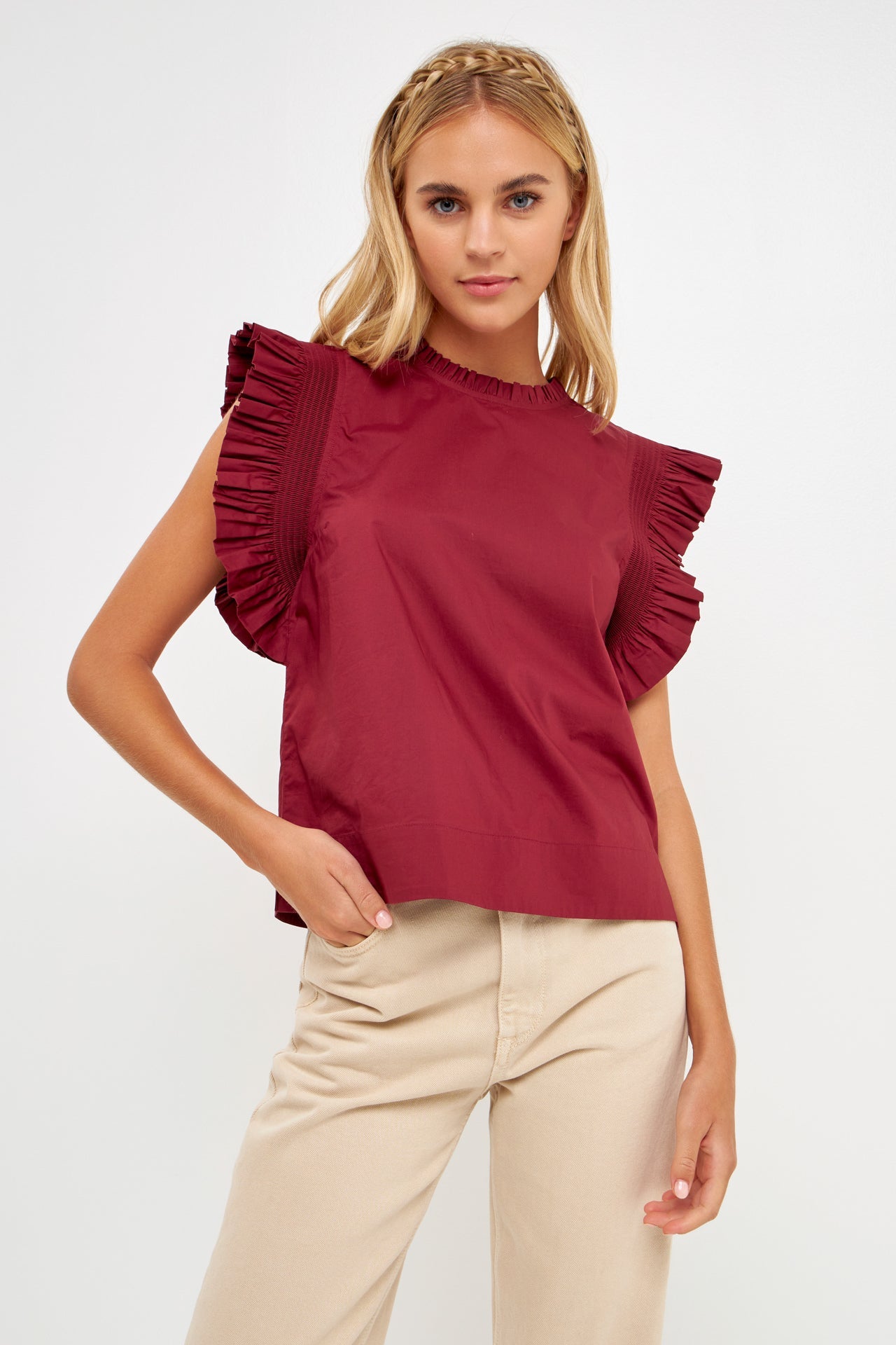 ENGLISH FACTORY - English Factory - Ruffle Sleeve Poplin Top - TOPS available at Objectrare