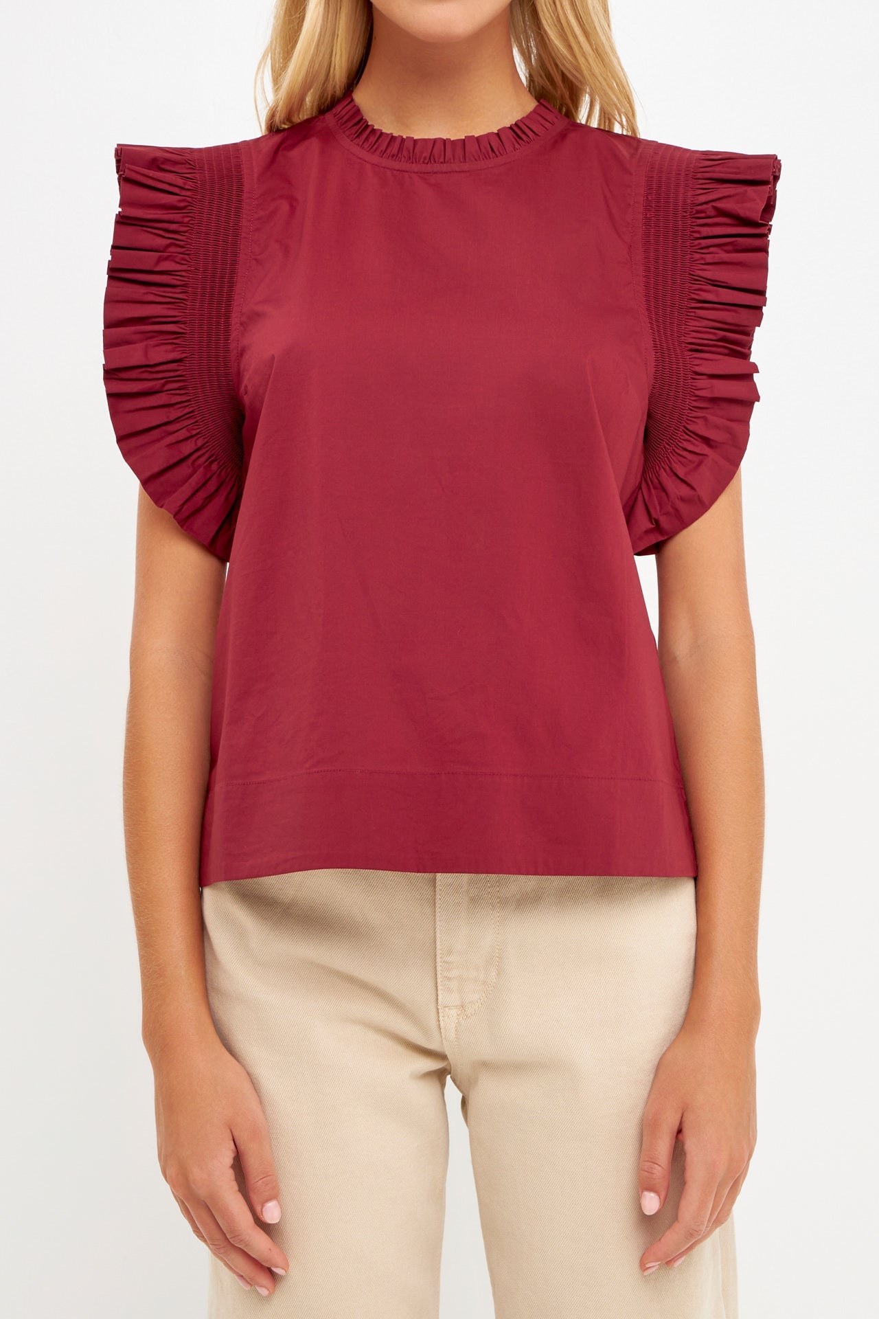 ENGLISH FACTORY - Ruffle Sleeve Poplin Top - TOPS available at Objectrare