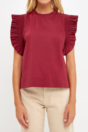 ENGLISH FACTORY - Ruffle Sleeve Poplin Top - TOPS available at Objectrare