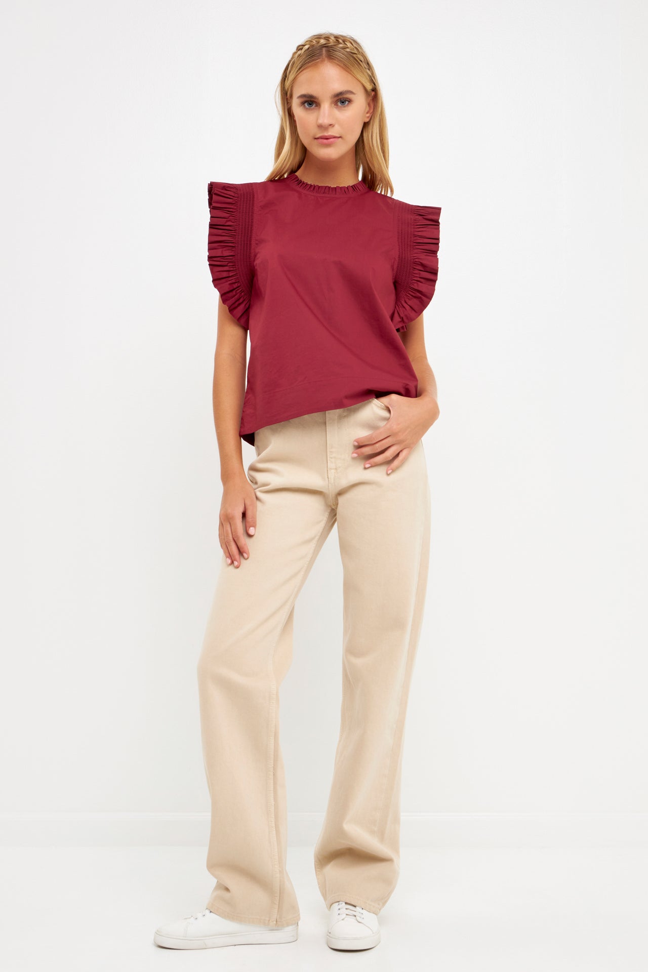 ENGLISH FACTORY - Ruffle Sleeve Poplin Top - TOPS available at Objectrare