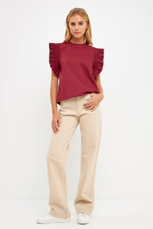 ENGLISH FACTORY - Ruffle Sleeve Poplin Top - TOPS available at Objectrare