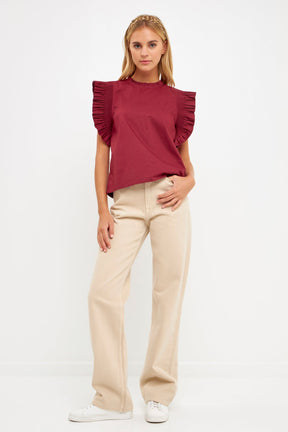ENGLISH FACTORY - Ruffle Sleeve Poplin Top - TOPS available at Objectrare