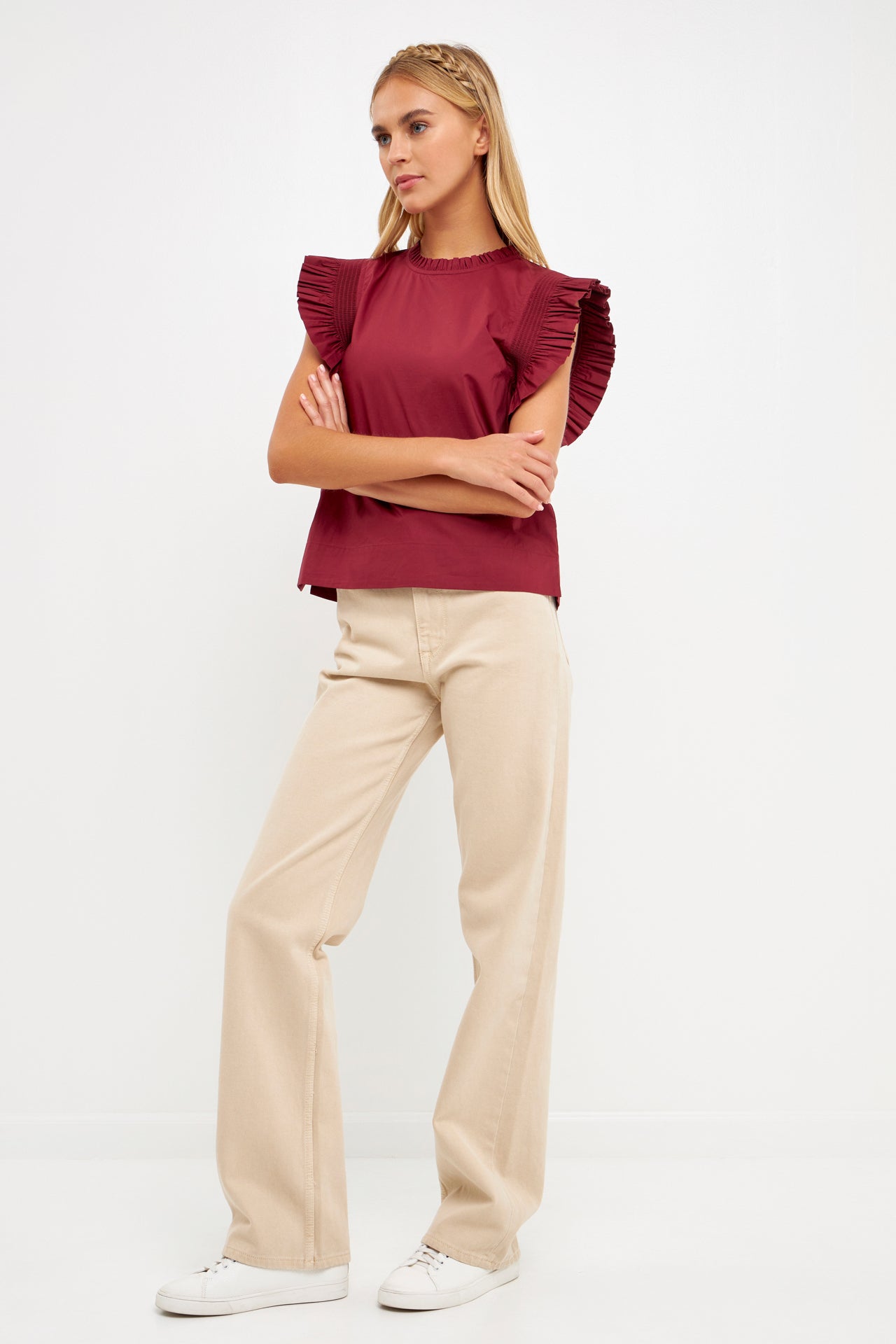 ENGLISH FACTORY - Ruffle Sleeve Poplin Top - TOPS available at Objectrare