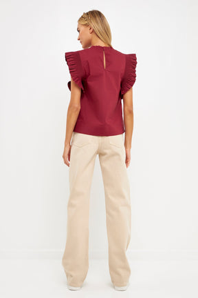 ENGLISH FACTORY - Ruffle Sleeve Poplin Top - TOPS available at Objectrare