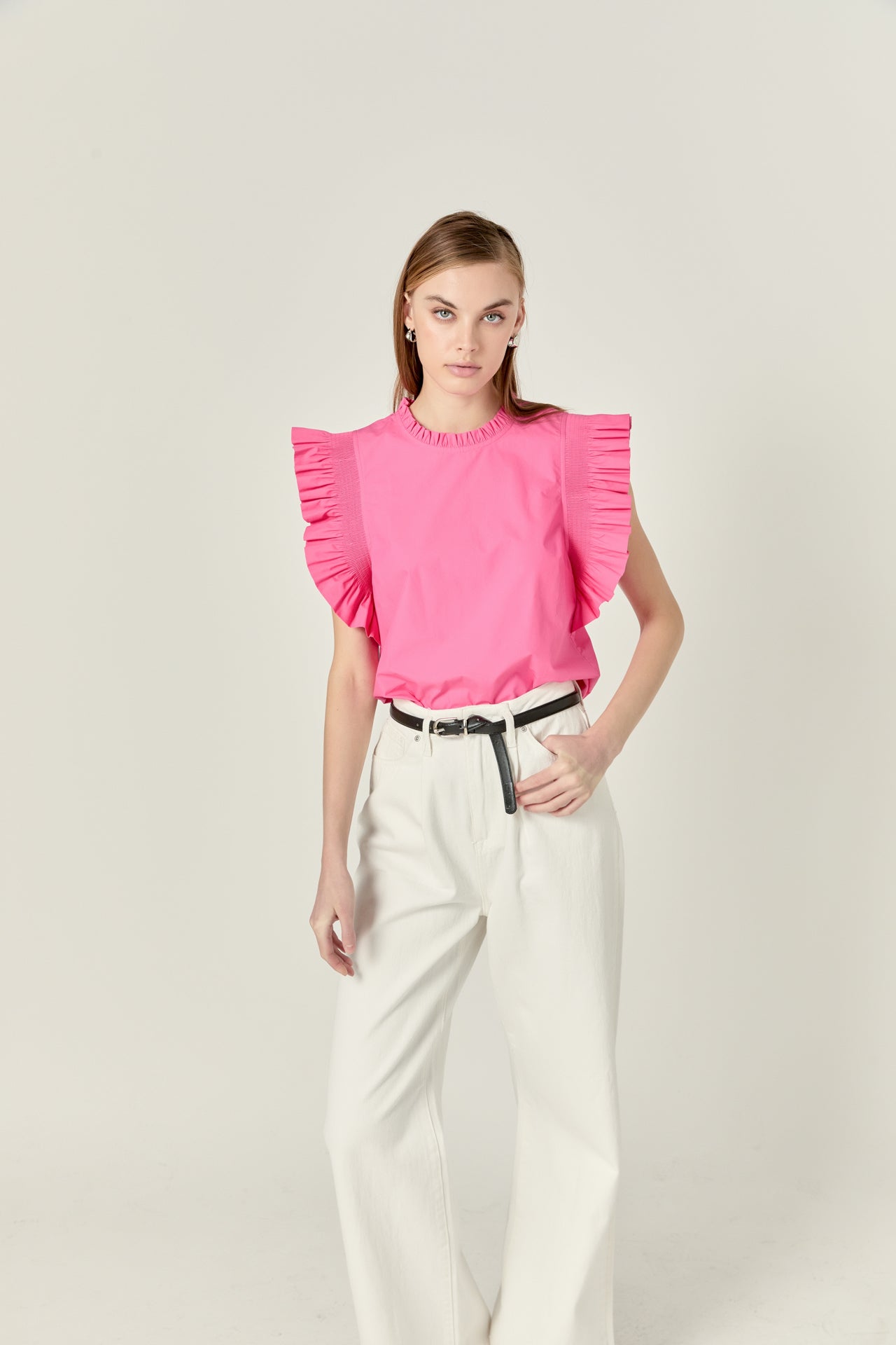 ENGLISH FACTORY - Ruffle Sleeve Poplin Top - TOPS available at Objectrare