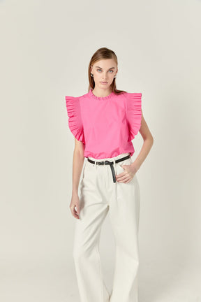 ENGLISH FACTORY - Ruffle Sleeve Poplin Top - TOPS available at Objectrare