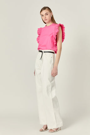 Ruffle Sleeve Poplin Top