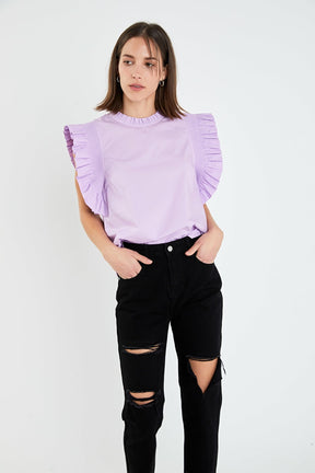 English Factory - Ruffle Sleeve Poplin Top