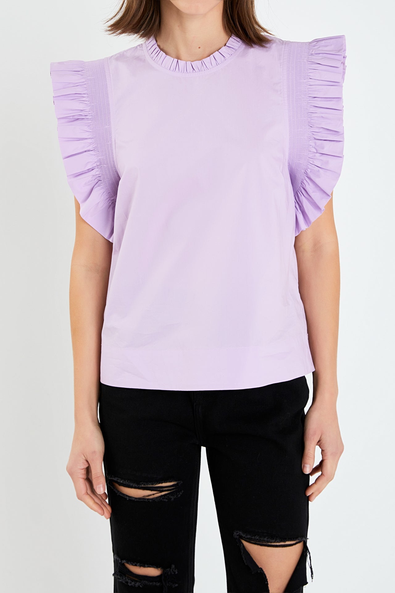 Ruffle Sleeve Poplin Top
