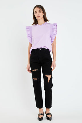 English Factory - Ruffle Sleeve Poplin Top