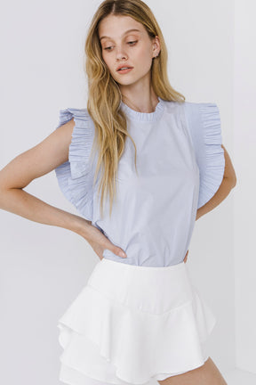 ENGLISH FACTORY - Ruffle Sleeve Poplin Top - TOPS available at Objectrare