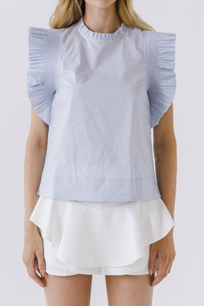 ENGLISH FACTORY - Ruffle Sleeve Poplin Top - TOPS available at Objectrare