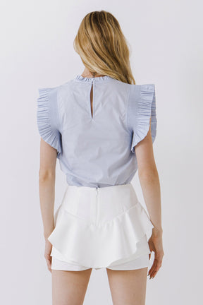 ENGLISH FACTORY - Ruffle Sleeve Poplin Top - TOPS available at Objectrare