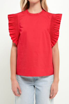 ENGLISH FACTORY - Ruffle Sleeve Poplin Top - TOPS available at Objectrare