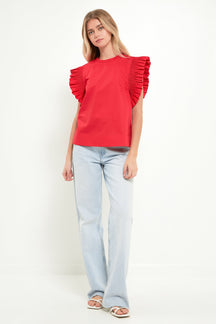 ENGLISH FACTORY - Ruffle Sleeve Poplin Top - TOPS available at Objectrare