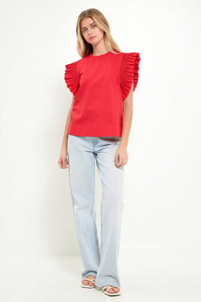 ENGLISH FACTORY - Ruffle Sleeve Poplin Top - TOPS available at Objectrare