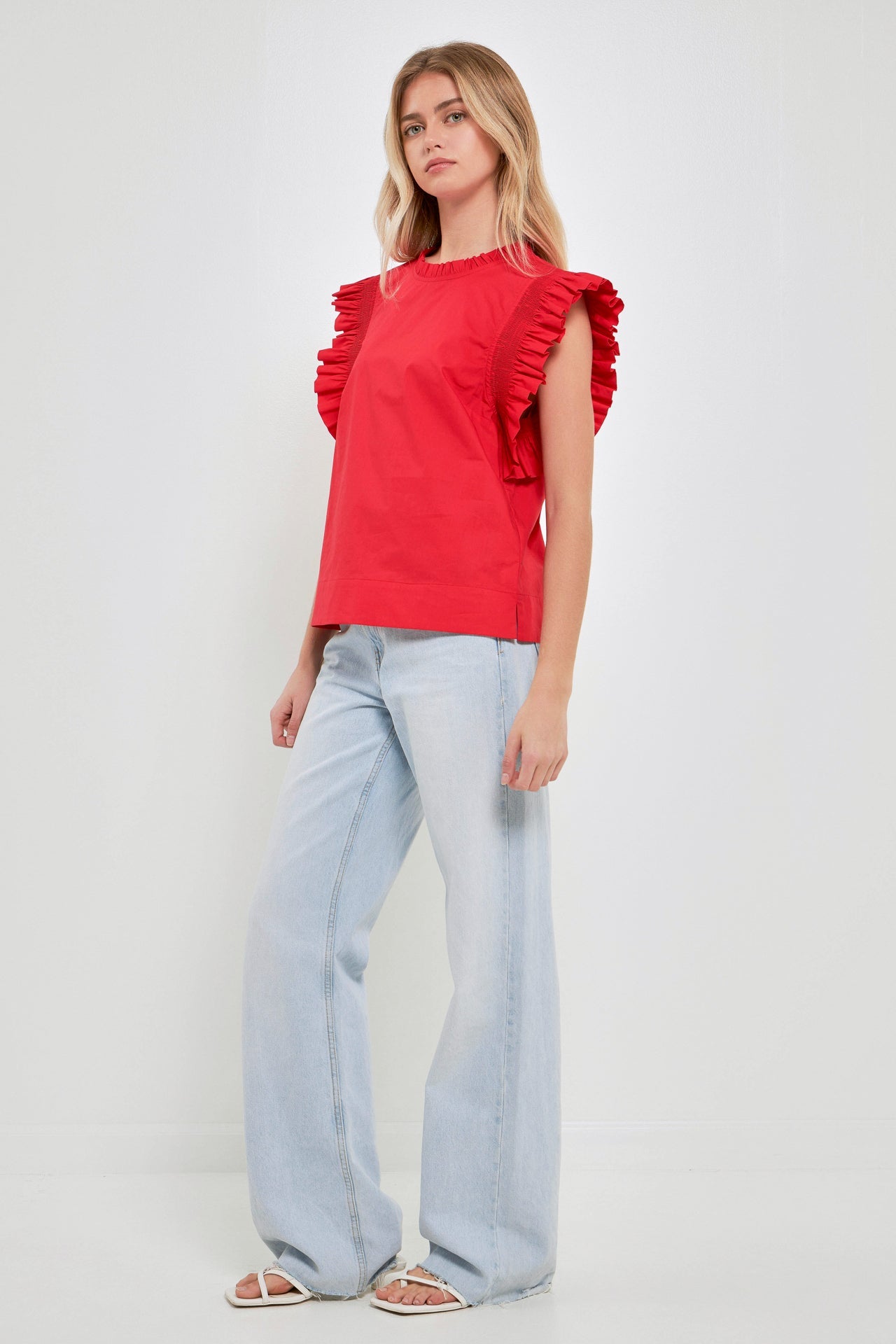 ENGLISH FACTORY - Ruffle Sleeve Poplin Top - TOPS available at Objectrare