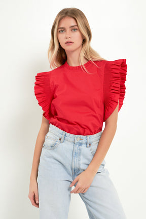 ENGLISH FACTORY - English Factory - Ruffle Sleeve Poplin Top - TOPS available at Objectrare