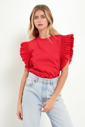 ENGLISH FACTORY - Ruffle Sleeve Poplin Top - TOPS available at Objectrare