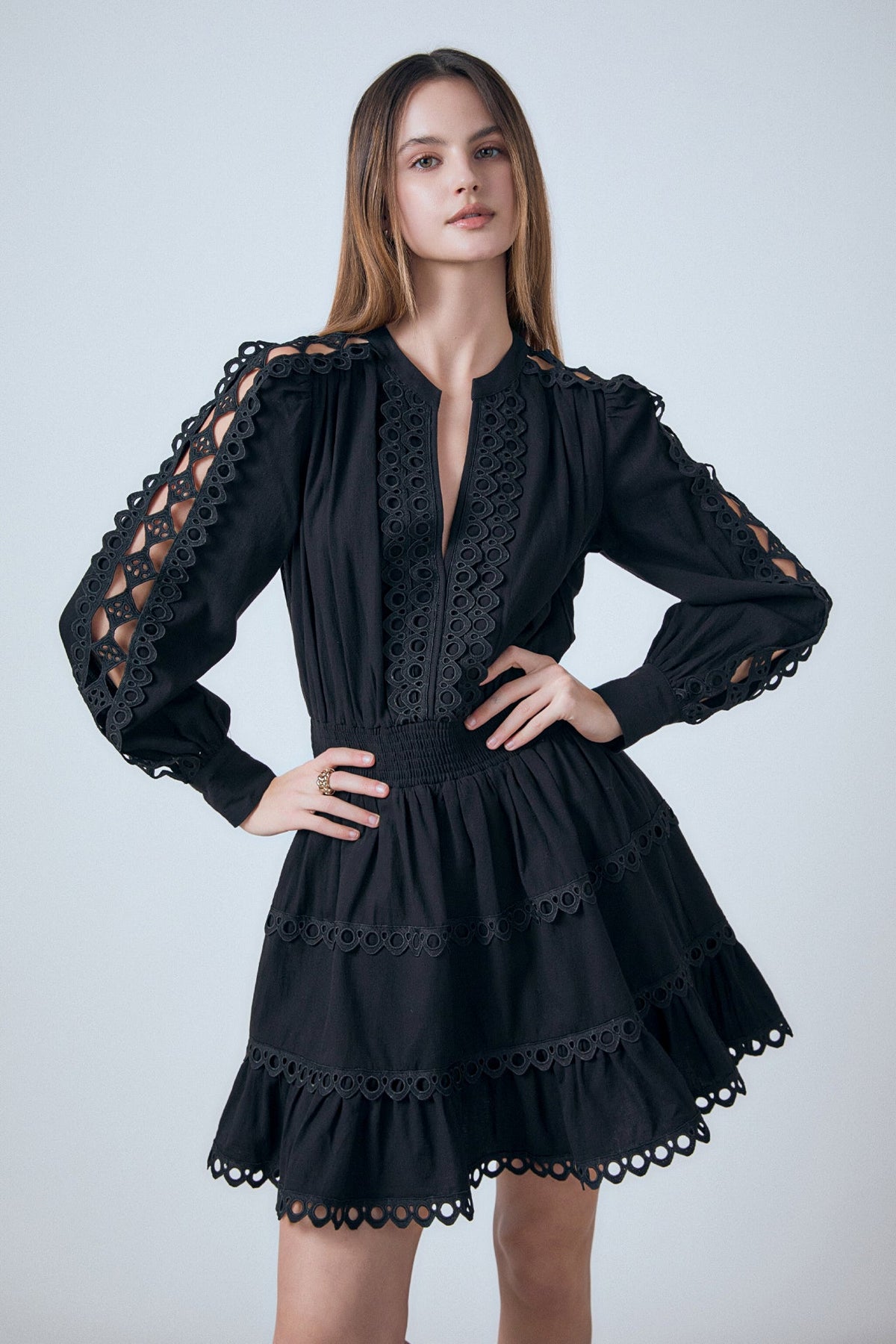 Lace Trim Mini Dress