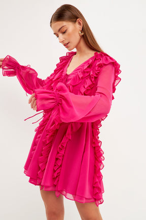 ENDLESS ROSE - Long-Sleeve Ruffle Mini Dress - DRESSES available at Objectrare