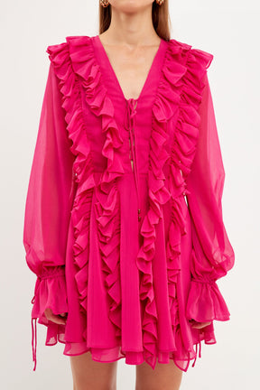 ENDLESS ROSE - Long-Sleeve Ruffle Mini Dress - DRESSES available at Objectrare