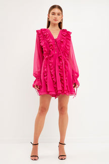 ENDLESS ROSE - Long-Sleeve Ruffle Mini Dress - DRESSES available at Objectrare