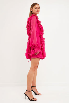 ENDLESS ROSE - Long-Sleeve Ruffle Mini Dress - DRESSES available at Objectrare