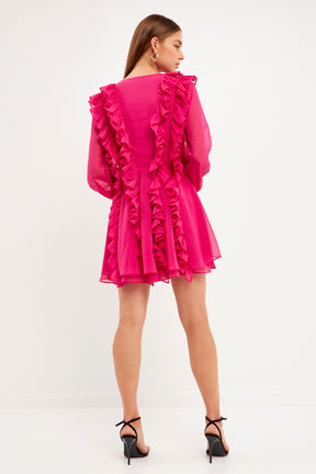 ENDLESS ROSE - Long-Sleeve Ruffle Mini Dress - DRESSES available at Objectrare