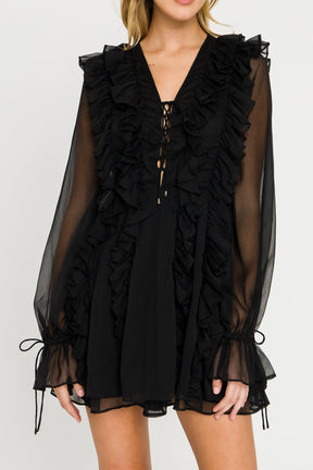 ENDLESS ROSE - Long-Sleeve Ruffle Mini Dress - DRESSES available at Objectrare
