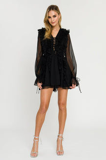 ENDLESS ROSE - Long-Sleeve Ruffle Mini Dress - DRESSES available at Objectrare