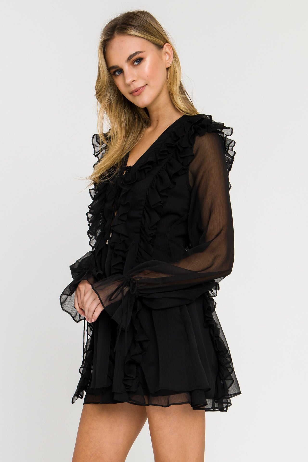 ENDLESS ROSE - Long-Sleeve Ruffle Mini Dress - DRESSES available at Objectrare