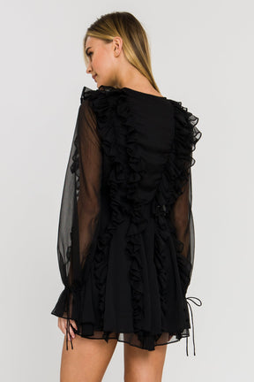 ENDLESS ROSE - Long-Sleeve Ruffle Mini Dress - DRESSES available at Objectrare