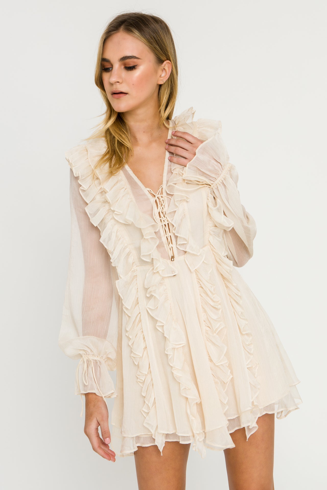 ENDLESS ROSE - Long-Sleeve Ruffle Mini Dress - DRESSES available at Objectrare