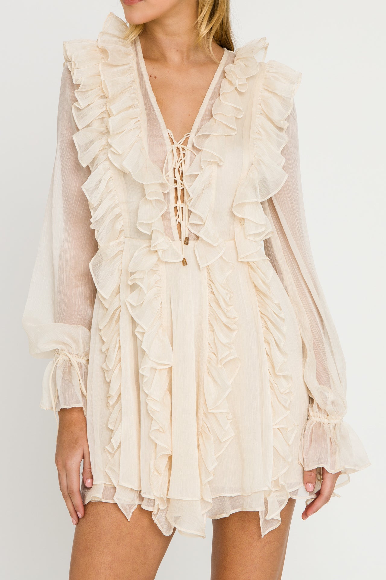 ENDLESS ROSE - Long-Sleeve Ruffle Mini Dress - DRESSES available at Objectrare