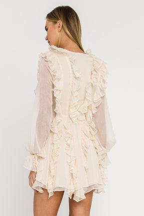 ENDLESS ROSE - Long-Sleeve Ruffle Mini Dress - DRESSES available at Objectrare