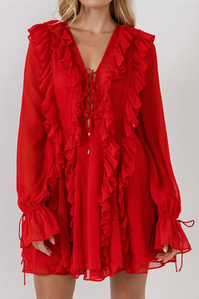 ENDLESS ROSE - Long-Sleeve Ruffle Mini Dress - DRESSES available at Objectrare