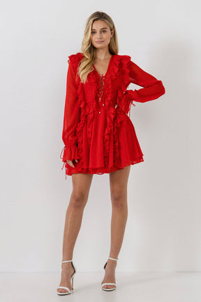 ENDLESS ROSE - Long-Sleeve Ruffle Mini Dress - DRESSES available at Objectrare