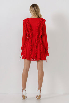 ENDLESS ROSE - Long-Sleeve Ruffle Mini Dress - DRESSES available at Objectrare