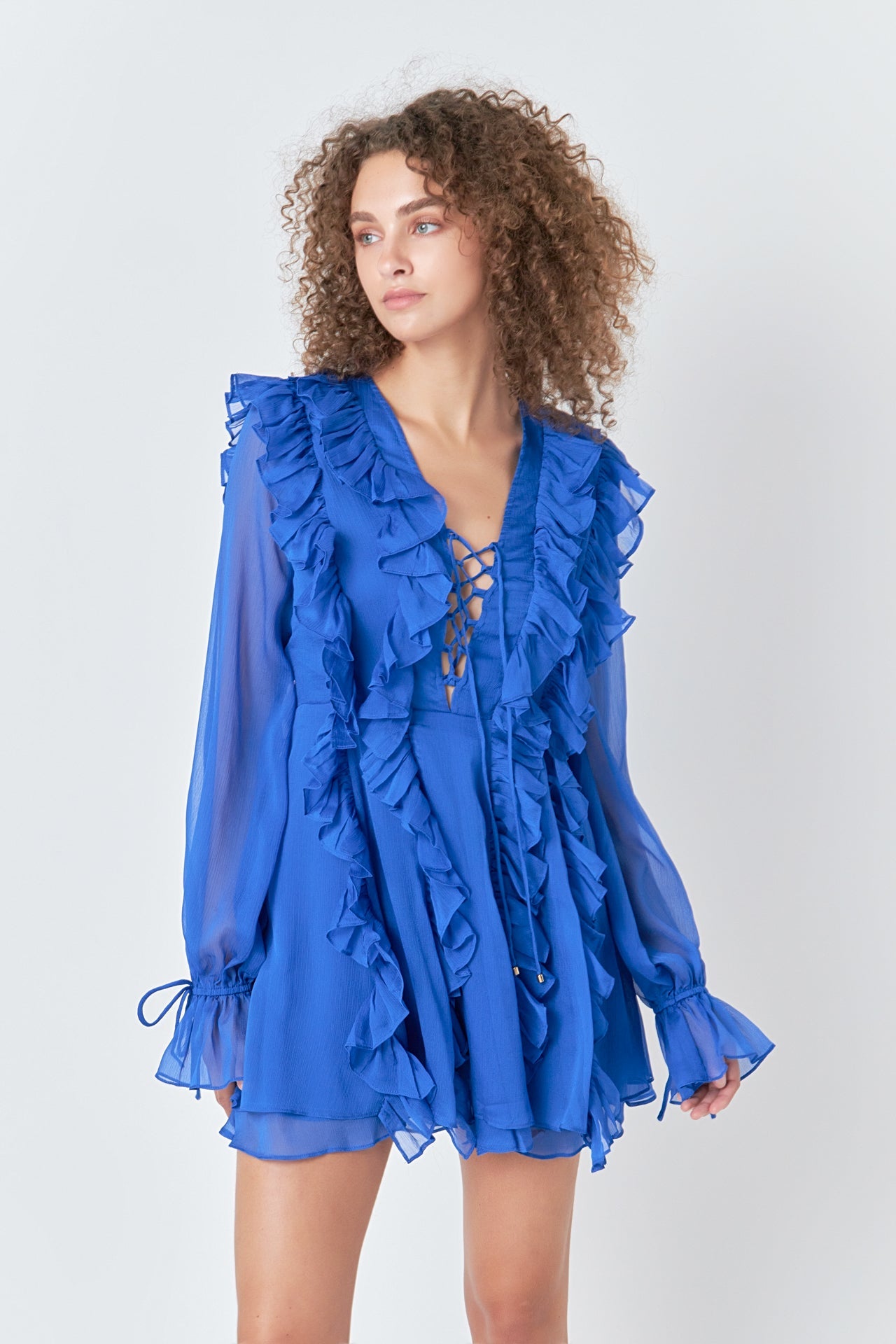 ENDLESS ROSE - Long-Sleeve Ruffle Mini Dress - DRESSES available at Objectrare