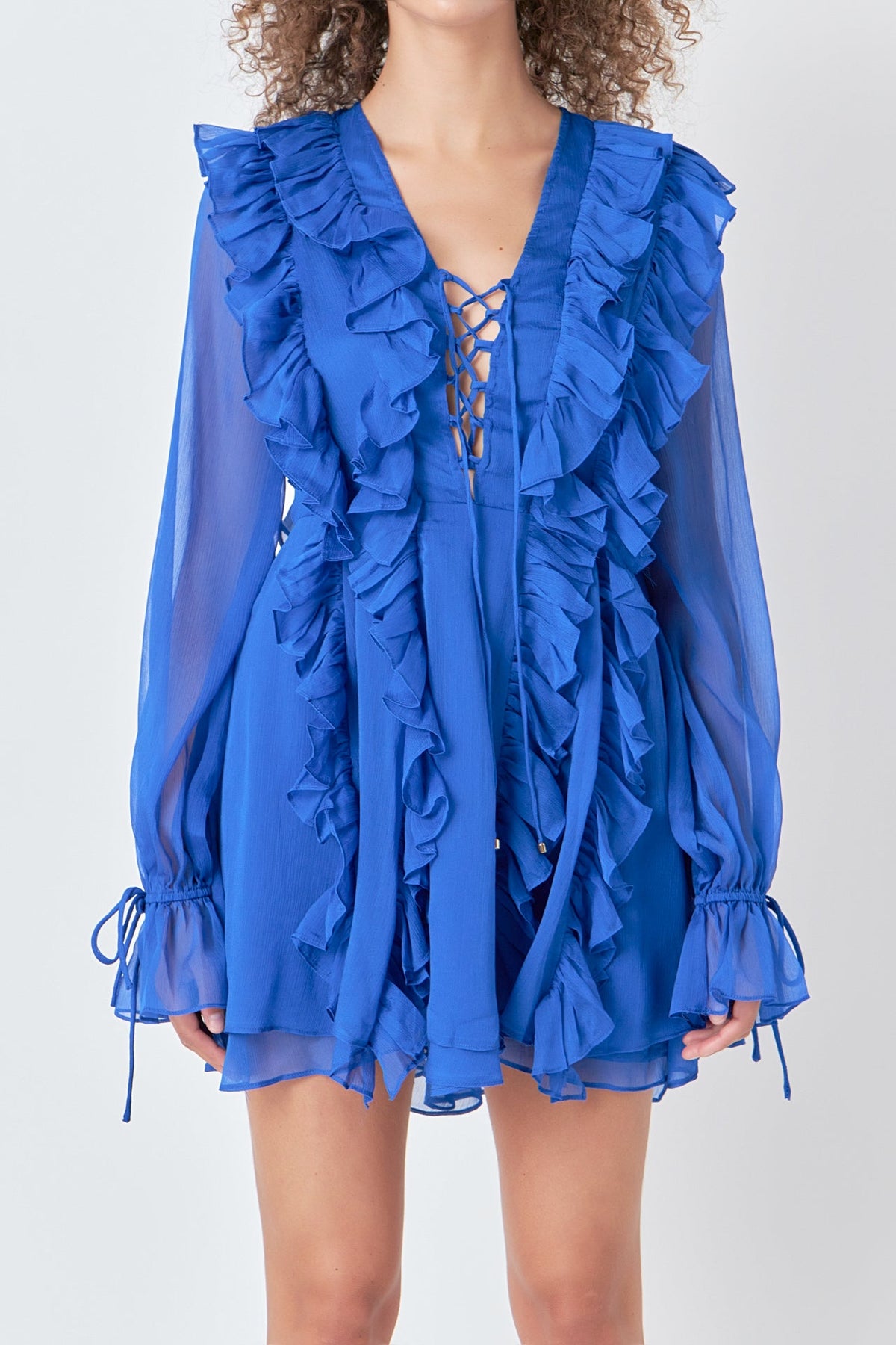 ENDLESS ROSE - Long-Sleeve Ruffle Mini Dress - DRESSES available at Objectrare