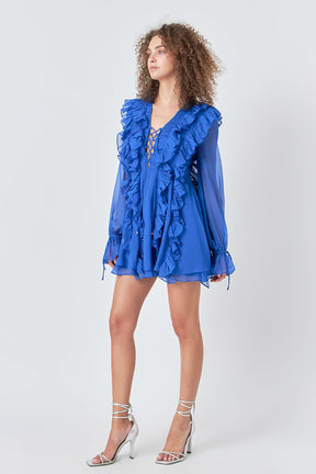 ENDLESS ROSE - Long-Sleeve Ruffle Mini Dress - DRESSES available at Objectrare